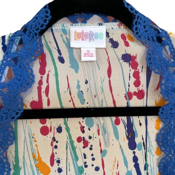 LulaRoe Women's Chloe Cascading Colorful Kimono Size Small Lace Detail - Picture 4 of 6